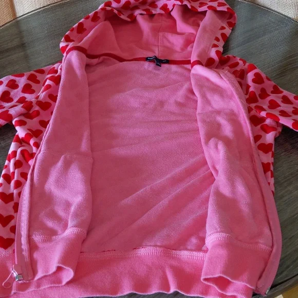 GapKids Vintage Y2K Heart Zip Up Hoodie Velour Girls XXL 14-16 Pink Red Full Zip - Picture 9 of 11